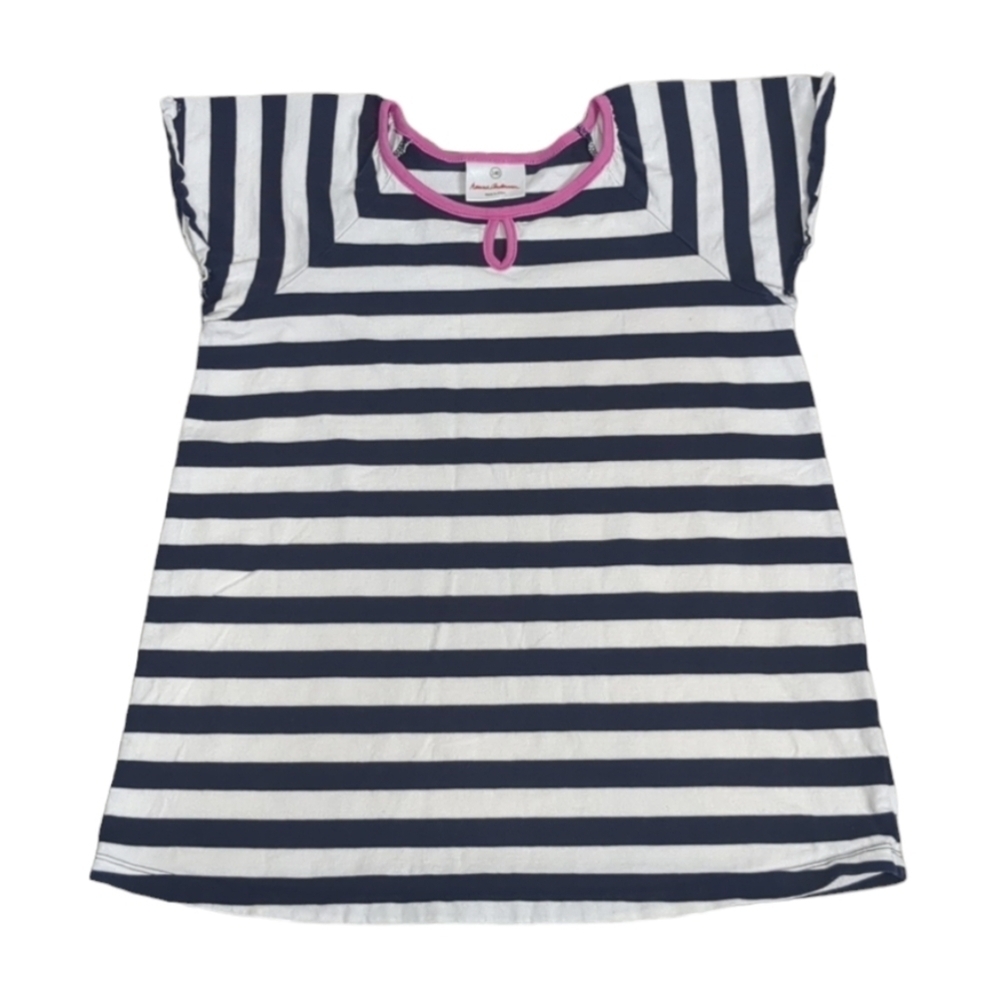 Hanna Andersson Striped Top Navy Blue and White with Pink Trim Girls size 10
